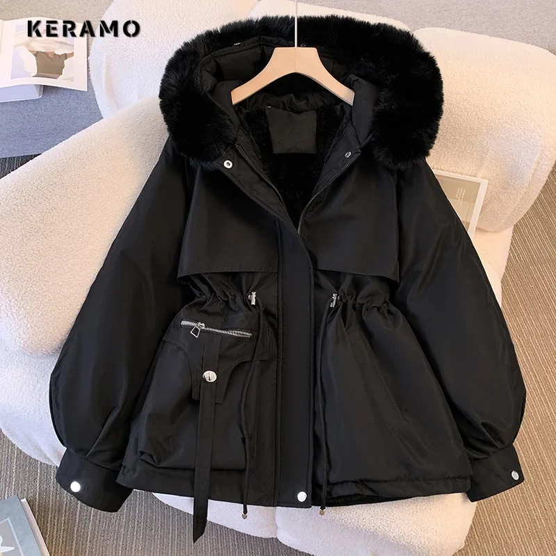 Women Casual Elegant Office Lady Parkas Long Sleeve Single Breasted Jacket 2023 Winter Fashion Warm Solid Folds Pocket Coat