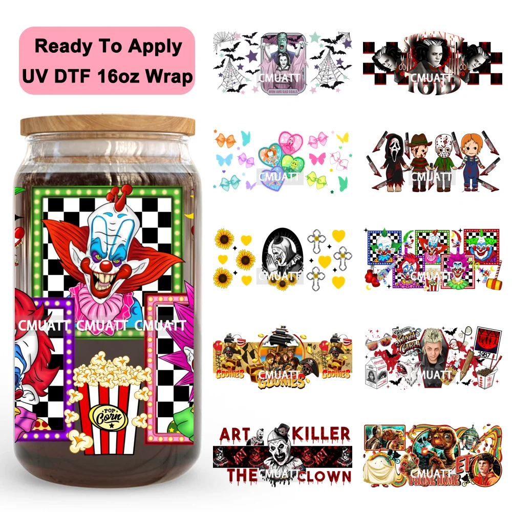 

Halloween Characters Horror Friends Killers 16OZ UV DTF Cup Wraps Ready To Apply Transfer Stickers For Libbey Glass Can Tumbler