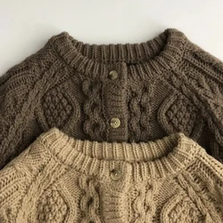 2024 Childrens Clothing Sweater Thickened Childrens Baby Shirt Korean Sweater Solid Color Jacket Knitted Sweater