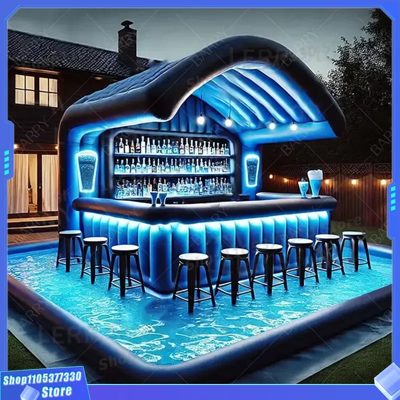 Inflatable Floating Pool Bar Gas Station Backyard Party Leisure Platform Customized Water Toy for Summer Outdoor Fun Activity