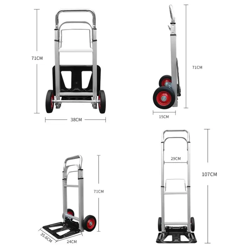 Folding Hand Trolley 2-Wheel Aluminum+PP Foldable 80kg Load Capacity Industrial Tools Sack Truck Professional Transport Roll