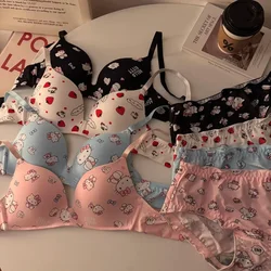 Sanrio Cartoon Character Hello Kitty Wireless Underwear Woman Cute Small Breast Push Up Comfortable Bra Panties Set Girls Gift