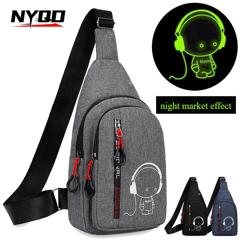 Bolso de pecho de gran capacidad para deportes al aire libre, bolso de hombro de moda informal con orificio para auriculares, bolso cruzado para hombres