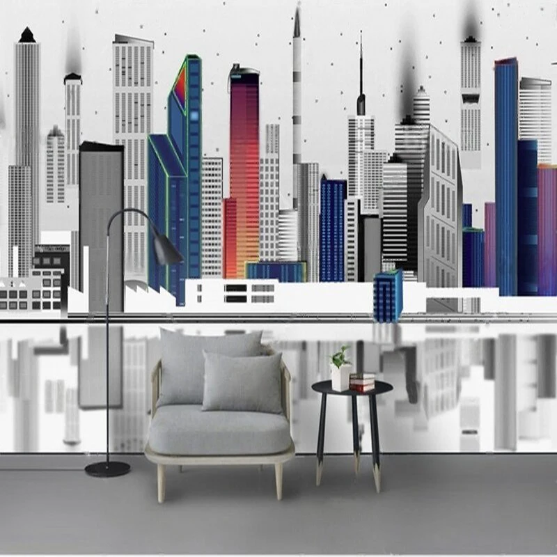 Night View Of Nordic City Buildings Modern And Minimalist TV Background Wall Painting Hotel Lobby Decoration Wall Sticker