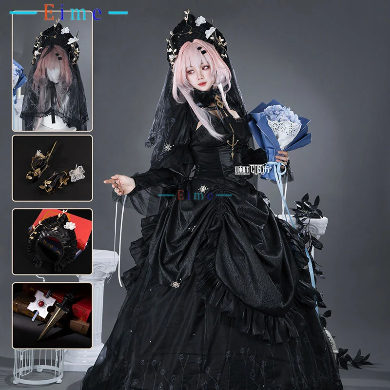 

Arknights Theresa Cosplay Costume Women Gorgeous Black Dress with Veil Halloween Carnival Uniform Game Party Outfits Custom Made