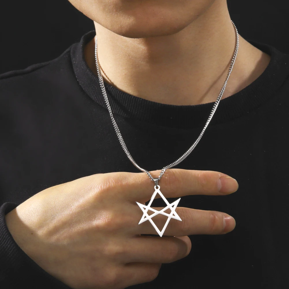 Jeshayuan Stainless Steel Hexagram Thelema Symbol Pendant Necklace For Men And Women Religion Talisman Gift