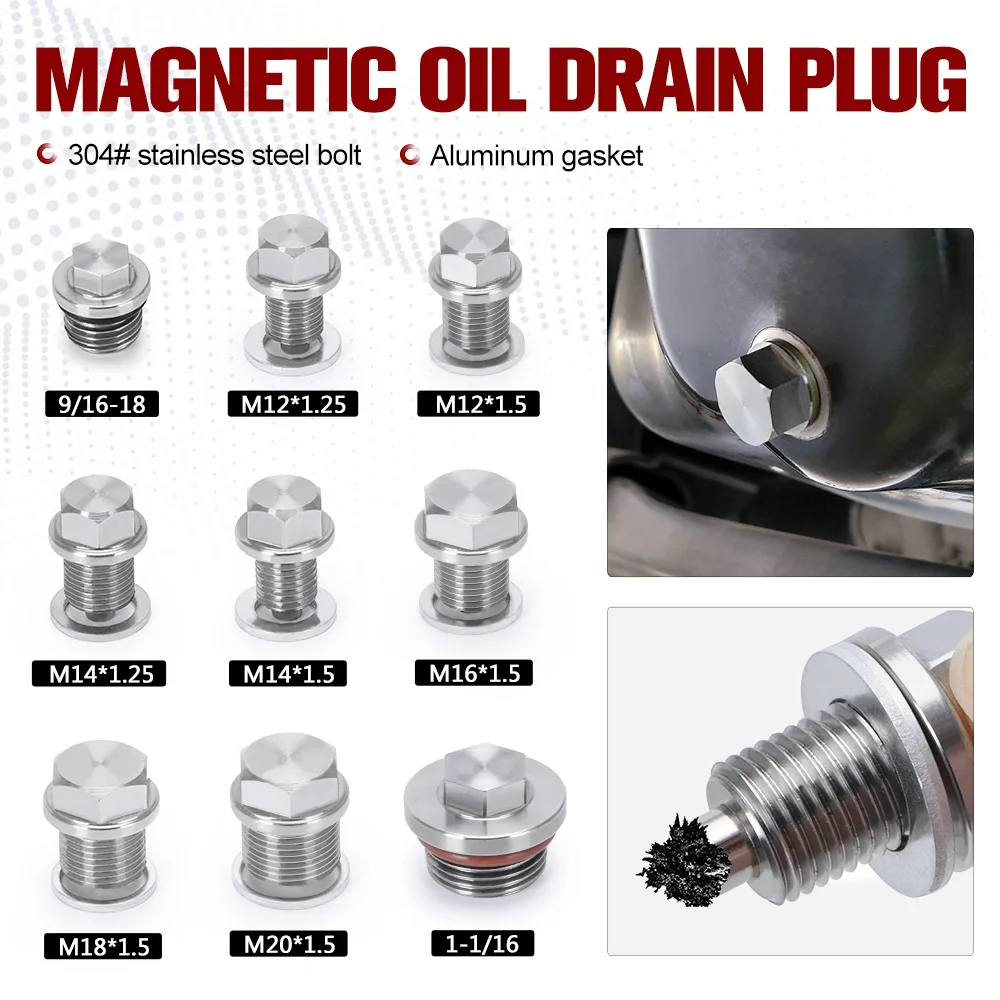 M12x1.5 M12x1.25 M14x1.25 M14x1.5 M16x1.5 M18x1.5 M20x1.5 Stainless Steel Magnetic Oil Drain Plug &Oil Drain Sump Nut