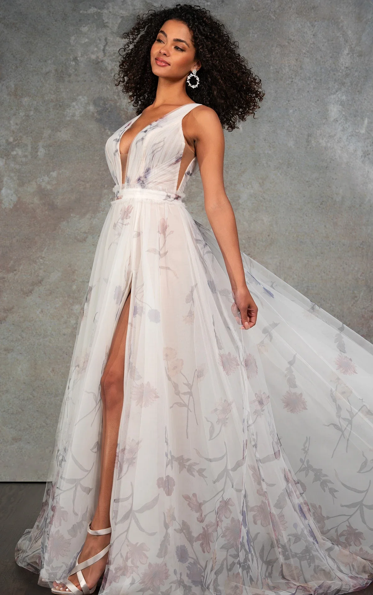 

Customized 2025 Fashionable A-Line Printed Chiffon Women's Wedding Dress Deep V-Neck Backless Sexy Dance Party Bridal Dress