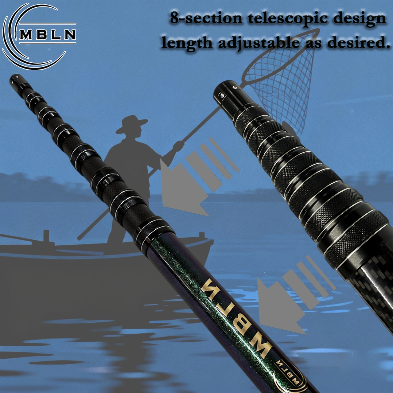 Salabre Telescópico Carbono MBLN – 3 m, Aro Triangular Multicolor - imagen 2
