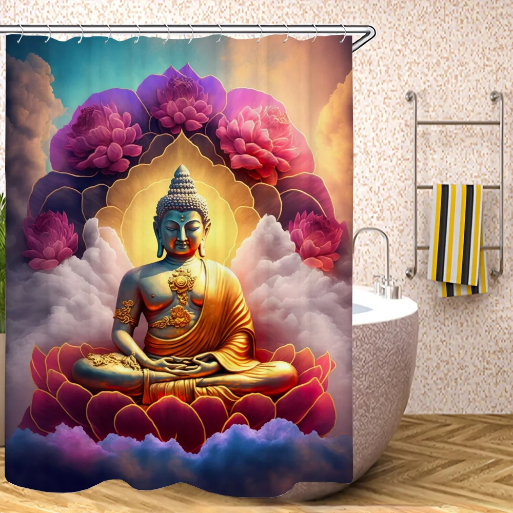 Indian Buddha shower Curtains For Bathroom showers Folding Partition Bath European Curtain Accessories Bedrooms Waterproof Set