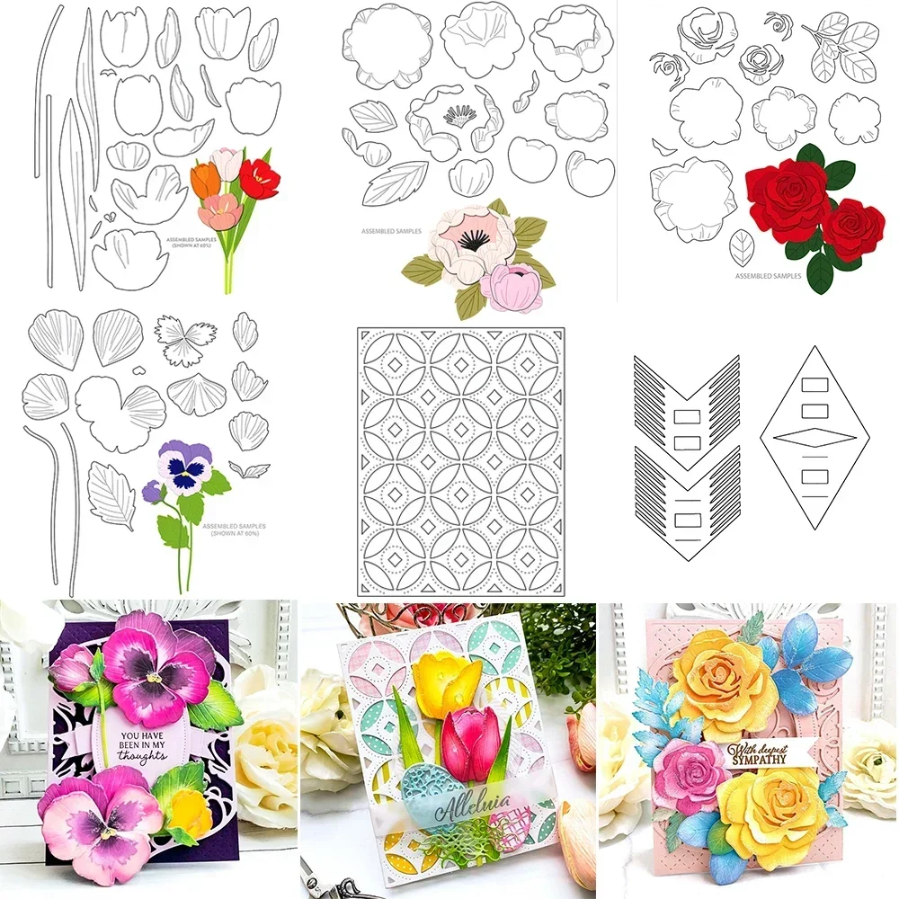 Tulpe Rose Pfingstrosen Stiefmütterchen Blumen Metall Stanzformen Kreise Abdeckplatte Pfeile gestanzt für DIY Scrapbooking Karten Basteln