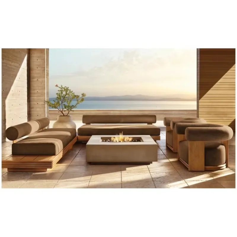 

Teak Outdoor Sofa Set, Fully Upholstered Bolster, Solid Wood Sectional, Modern Patio Furniture