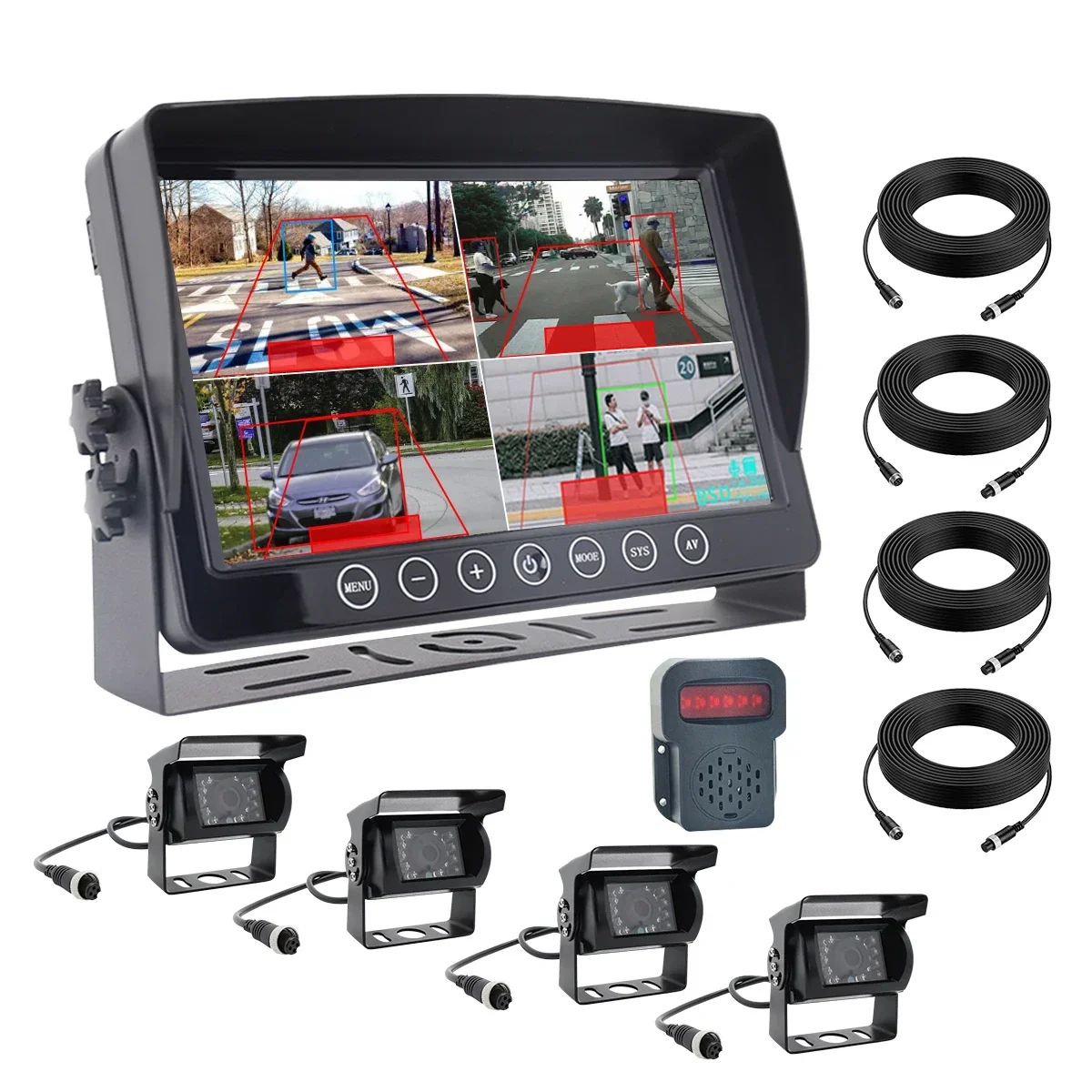 PWAS 7inch 4ch AI audible Car for Auto 4 Split Car Screen dashboard Recorder AHD LCD Display for Truck Bus RV