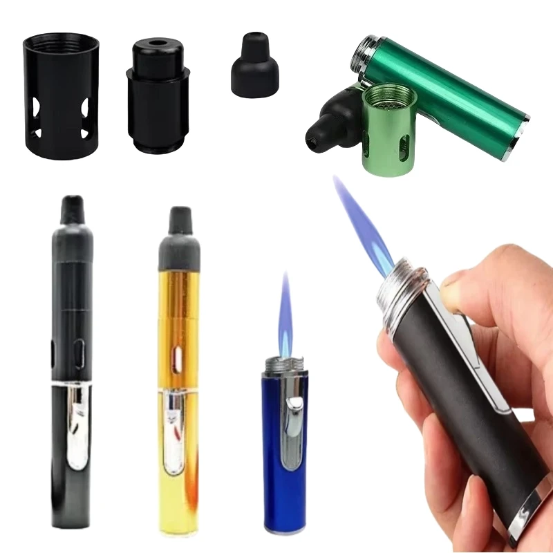 Lnflatable Windproof Blue Flame Ignition, Metal Portable Long Pen Shaped Lighter,Outdoor Camping,Kitchen Cooking,Multifunctional