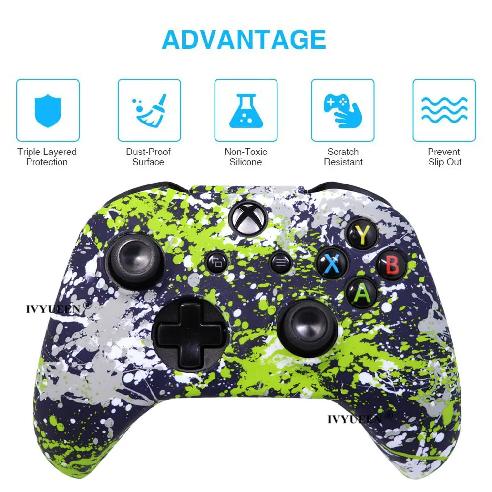 IVYUEEN 10 PCS for Xbox One X S Controller Water Transfer Printing Camo Silicone Case Cover Gamepad Protective Skin Sleeve Grips