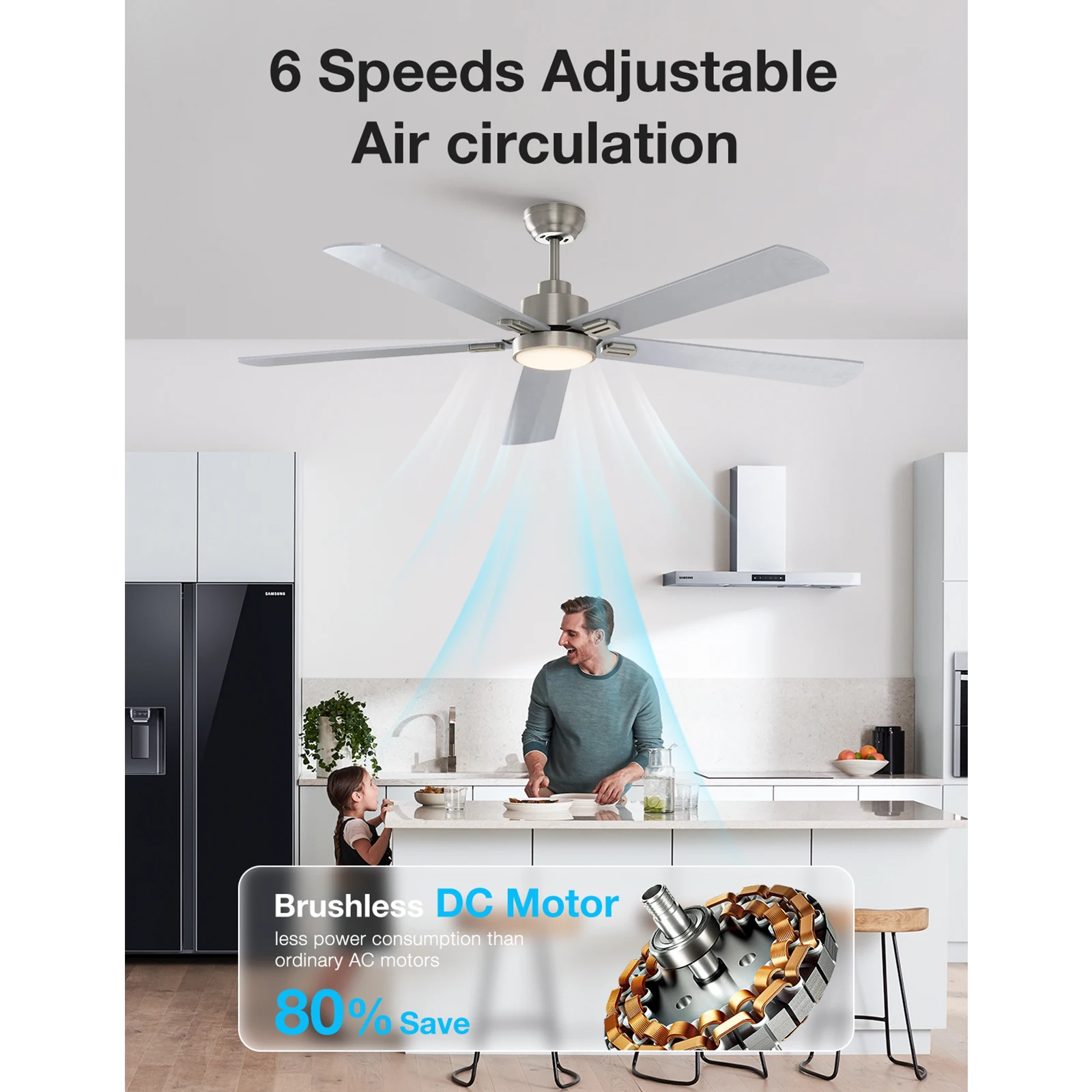 62inch（5-Blade）Ceiling Fans with LED Lights and Remote Control Suitable for bedroom, dining room and other scenes