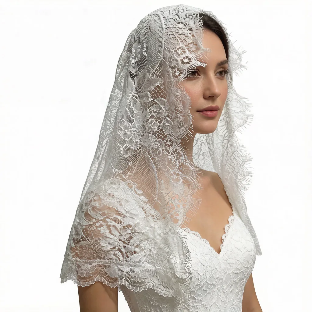Lace Mantilla Veil Spanish Style Black White Church Veil Women Head Covering Lace Catholic Chapel Short Veil For Wedding Bride