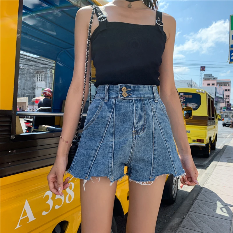 

2024 Spring Summer Women New High Waist Casual Female Korean Loose Students Denim Shorts Ladies Wide-leg Short Pants U716