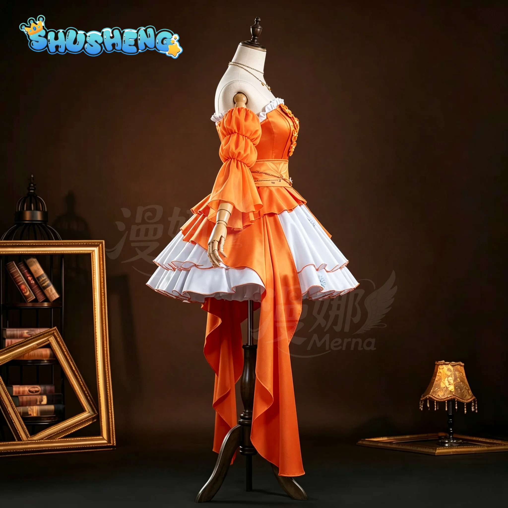 Genshin Impact Yoimiya New Orange Lolita Dress Cosplay Costume Game Anime Halloween Ball Women's Gorgeous Uniform Headwear Props view 3