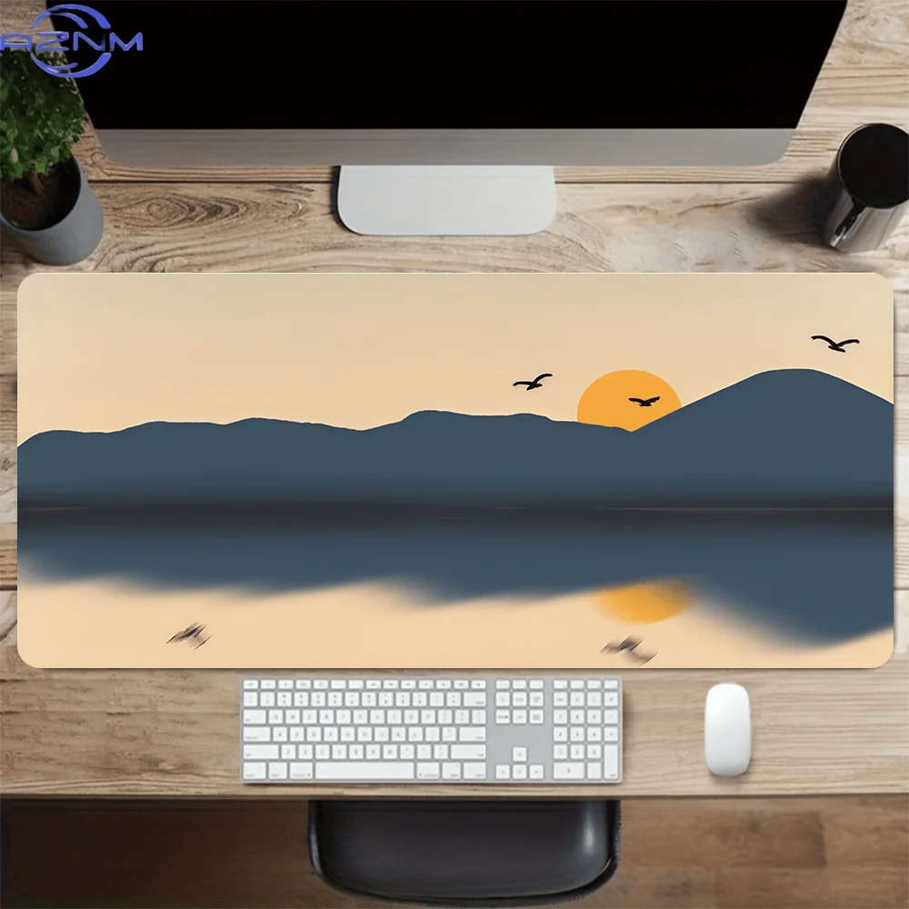 Large Zen Style Sunset Flying Birds Desk Mat - Non-Slip Gaming & Office Keyboard Mouse Pad with Bird Design, Suitable for Home,