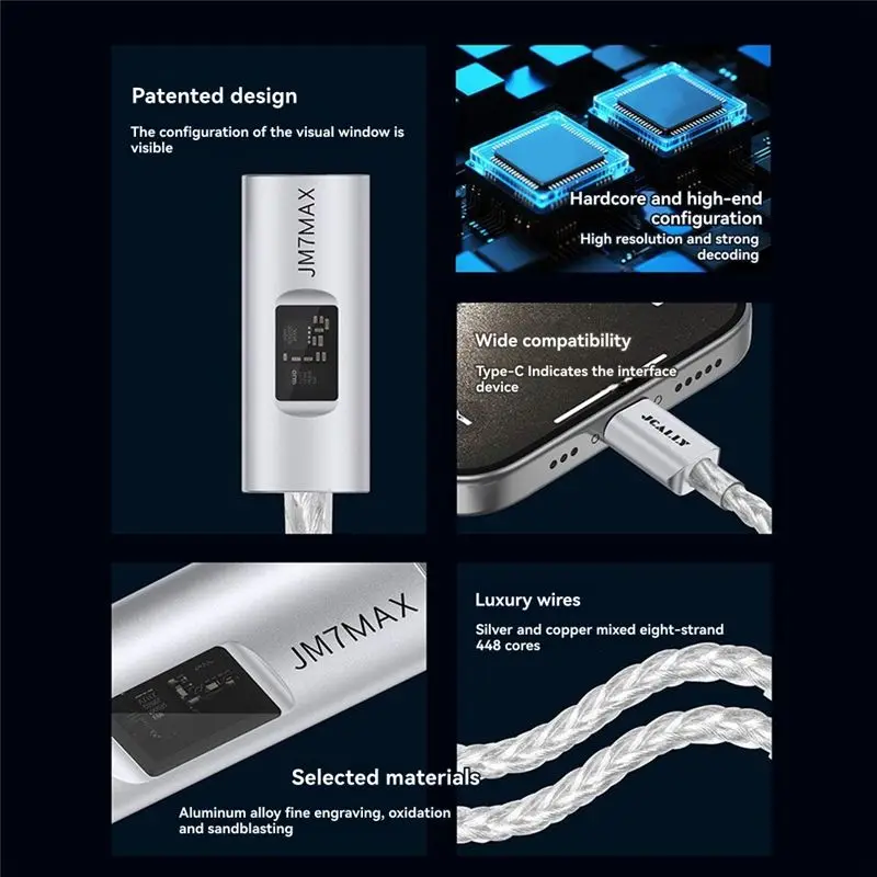 JCALLY CX31993 JM7MAX Type-C Portable Amplifier Hifi Visual USB To 3.5Mm Digital DAC Adapter For Android/IOS Mic Support