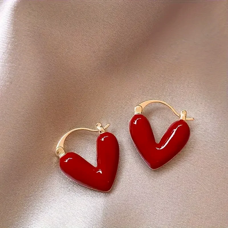 

Punk Melted Red Heart Drop Dangle Earrings Personality Valentine's Day Ear Accessories Gift