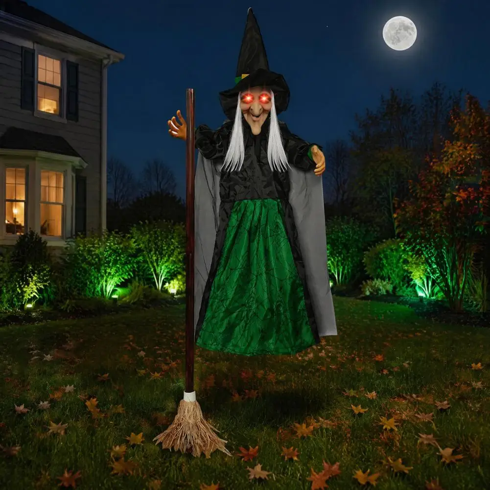 Halloween Witch Decorations Party Supplies for Yard 180cm Flying Witch Halloween Prop with Lights Sounds Hovering for Garden