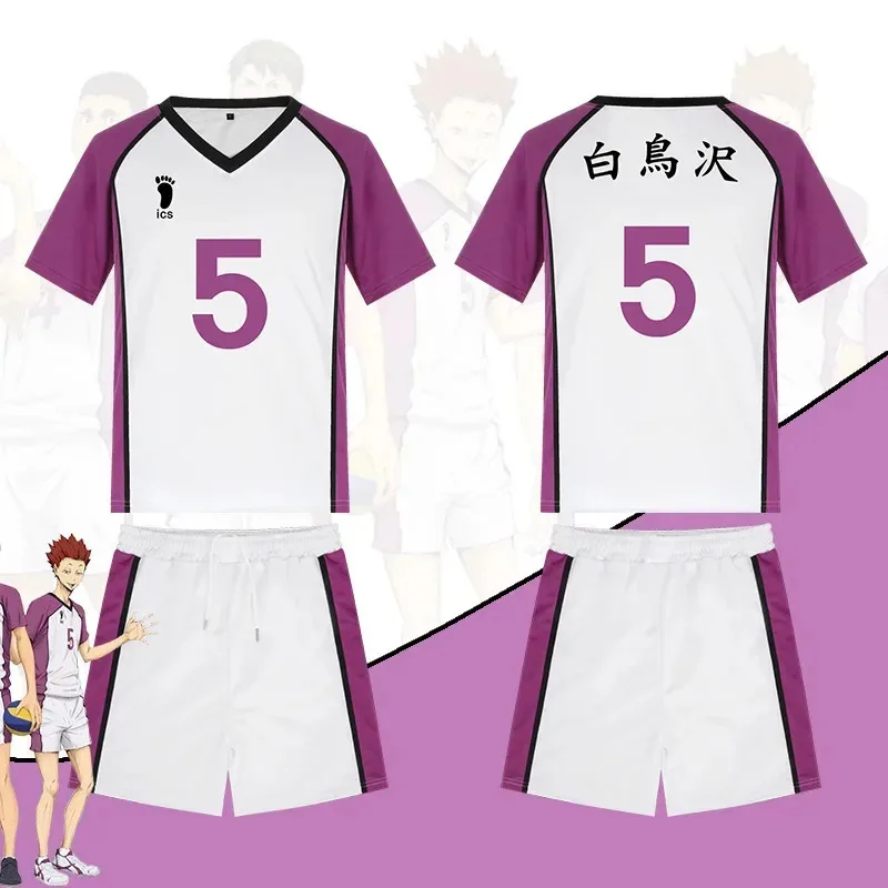 أزياء أنيمي Haikyuu التأثيرية Shiratorizawa ملابس رياضية للمدرسة الثانوية زي نادي الكرة الطائرة تي شيرت Tendou Satori مجموعة كاملة