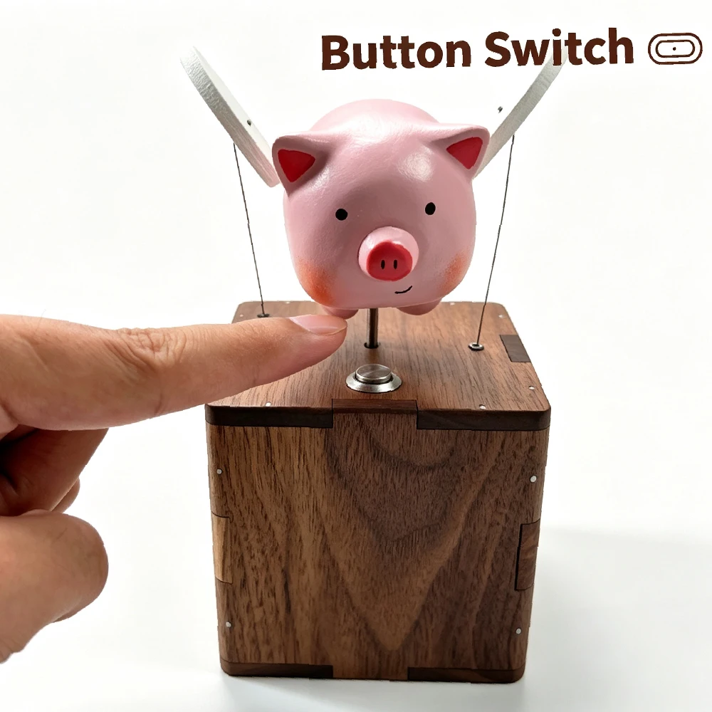 Cute Aesthetic Desk Decor Wooden Dancing Pig Figurine, Handmade Sculpture, Thoughtful Healing Gift for Friends and Colleagues