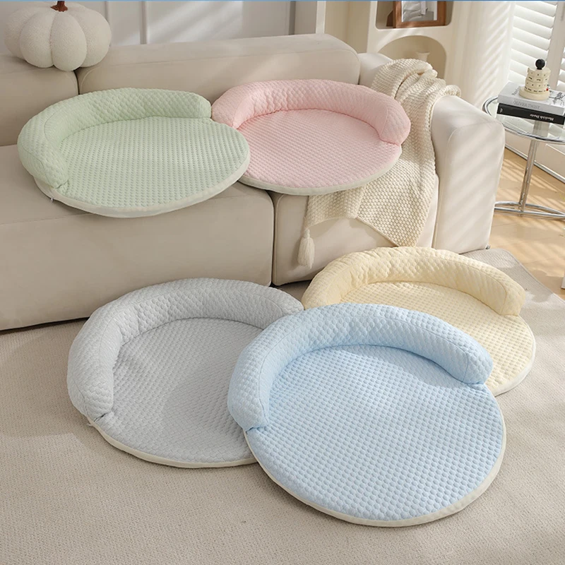 Round Summer Dog Bed Ice Silk Cooling Pet Mat Removeable Kennel Puppy Summer Cooling Fabric Dog Cat  Sleeping Bed Pet Cushion