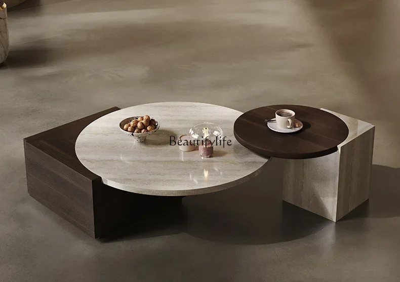 

ls 27Italian natural stone coffee table creative designer large and small coffee table imitation marble travertine