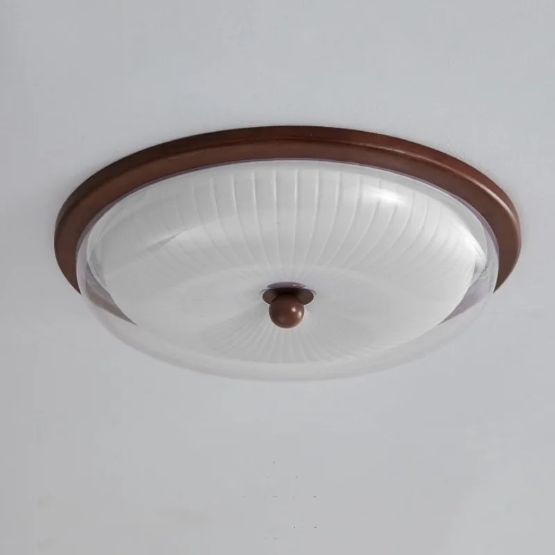 

Bedroom ceiling lamp retro solid wood high-end homestay study glass lamp