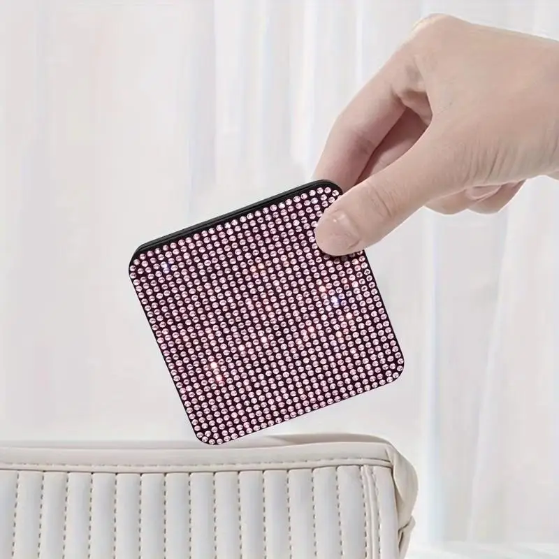 Double Sided Foldable Compact Makeup Mirror Rhinestone Covered Portable For Travel Daily Touch Ups