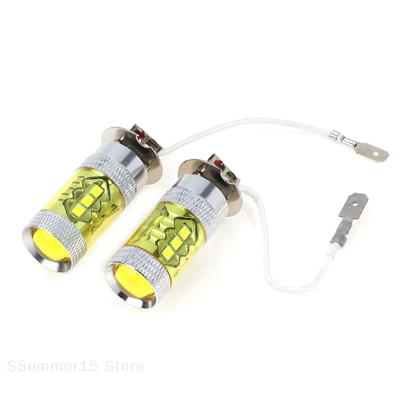 【R】2pcs LED Fog Lights 12-24V H3 80W 16 SMD LED Car Fog Light Yellow High Power