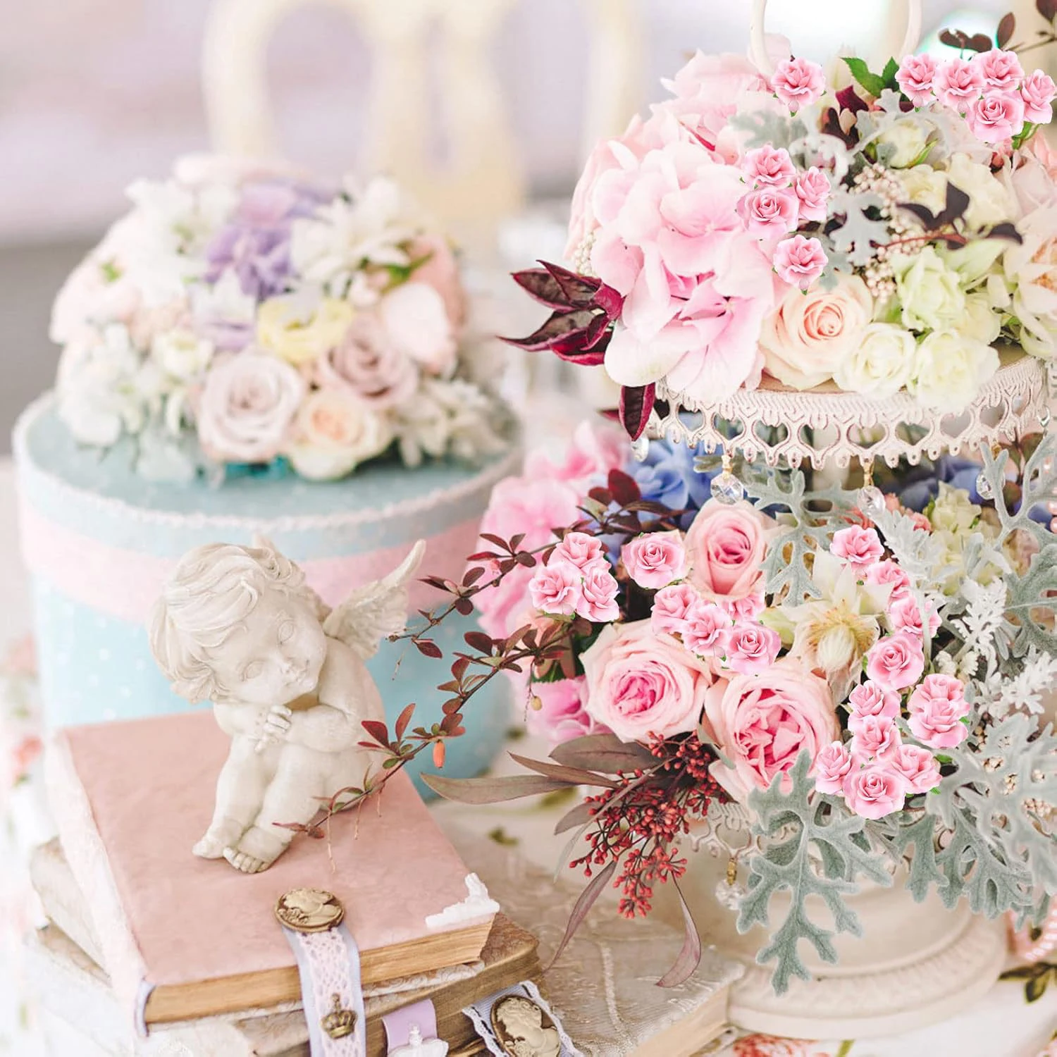 

50/100pcs Silk Artificial Flowers Cream Rose Valentine Wedding Wreath Home Room Garden Decora Bridal Bouquet Scrapbook Diy Gifts