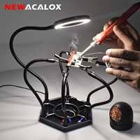 NEWACALOX Helping Hands Soldering Station with 3X Magnifying Glass with light 6 Flexible Arms Third Hand Soldering Tool