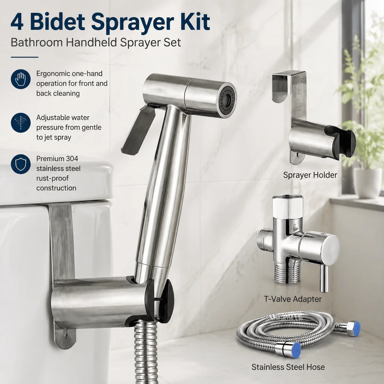 Bidet Sprayer Handheld Stainless Steel Toilet Sprayer For Cloth Diaper Bathroom Adjustable Pressure Easy Install Pet Shower Kit
