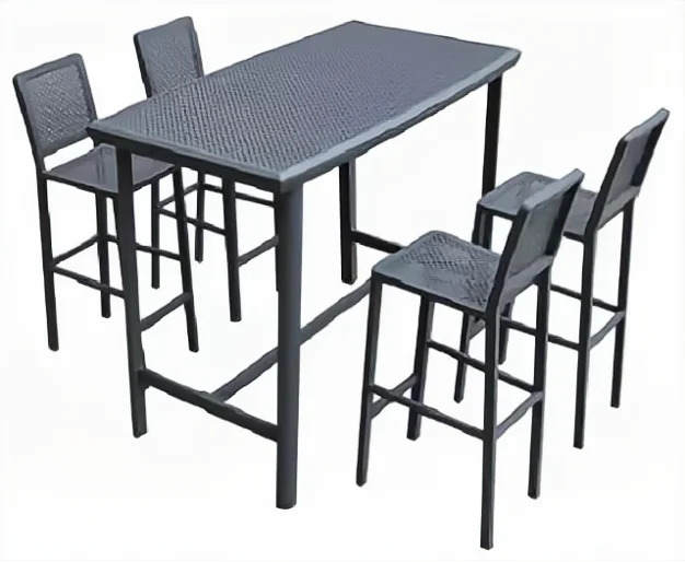 

Stylish Modern Indoor & Outdoor Hotel Metal Rattan High Bar Stool Table Set for Home Bar Garden Kitchen & Backyard