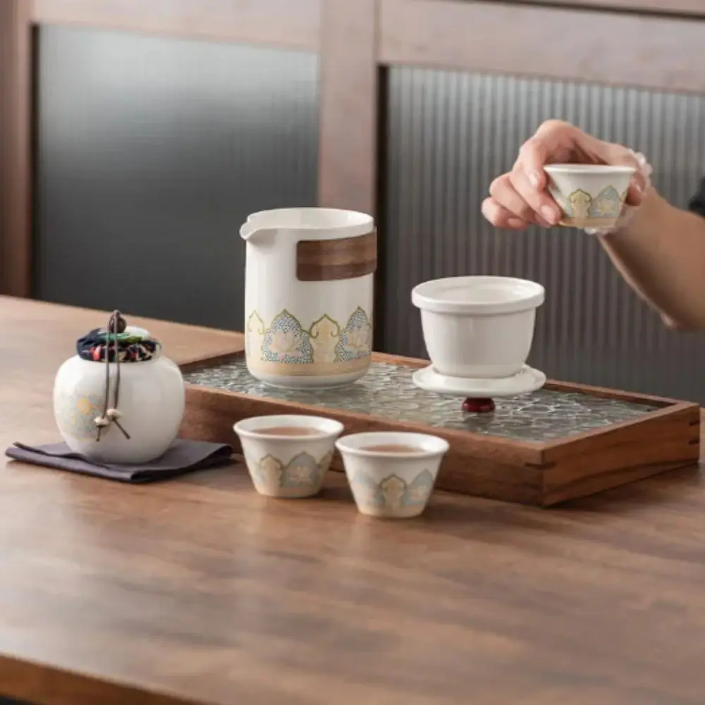 

With Handle Portable Tea Set Premium Material Cerc Material Chinese Congou Tea Set One Pot Three Cups Travel Tea Set