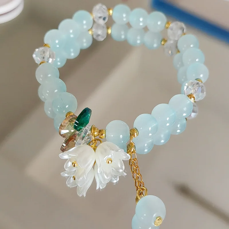 Pulseras de flores de lirio del valle para mujer, pulsera de cuentas de cristal colorida a la moda, regalos de joyería para fiesta y boda para niñas