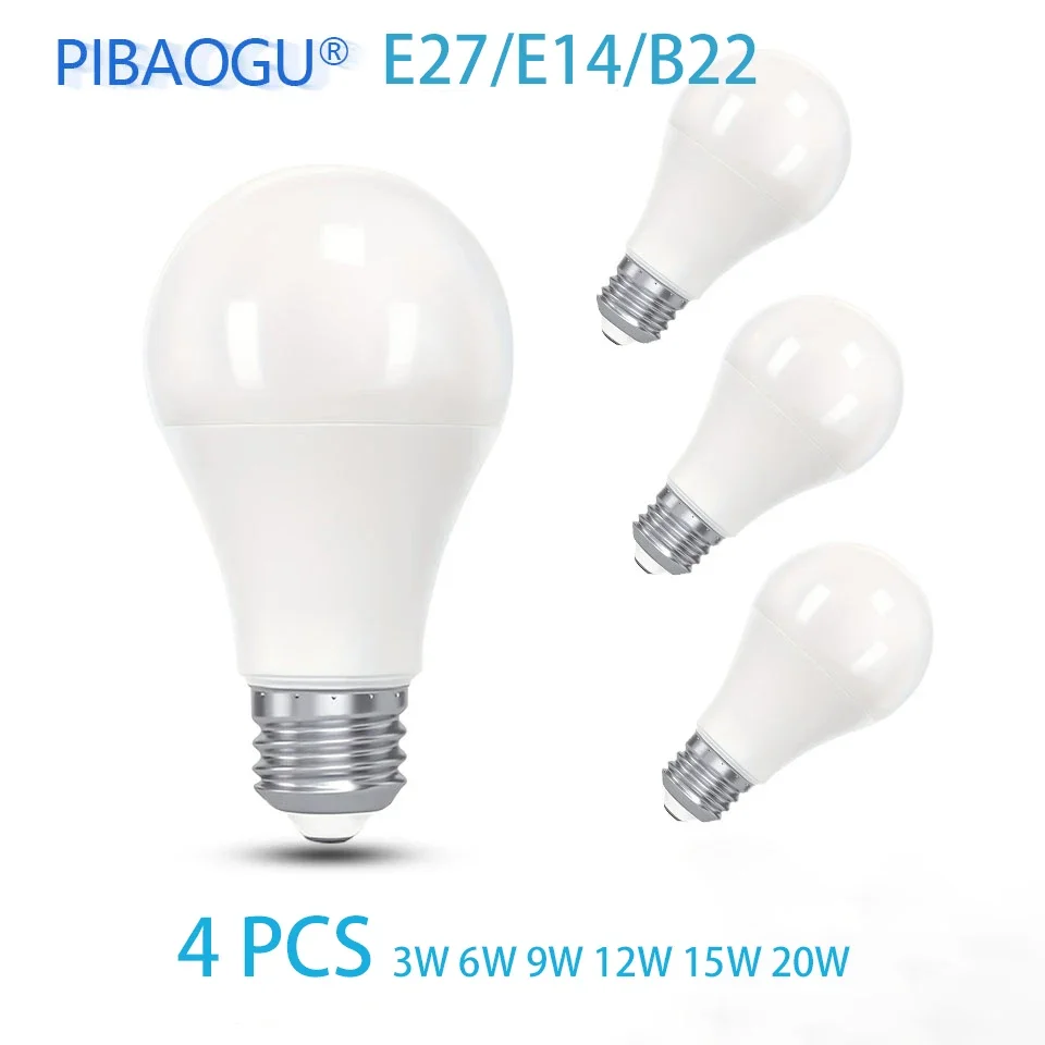 4PCS LED Light Bulbs 220V 3W 6W 9W 12W 15W 20W LED Bulb Energy Saving LED Bulbs E27 E14 B22 Standard Base Lighting