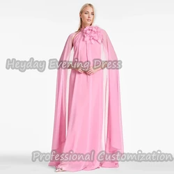 Heyday O-Neck Saudi Short Sleeves Flower A-Line Prom Gown Chiffon Ruffle Floor Length Elegant Dresses For luxurious Women 2024