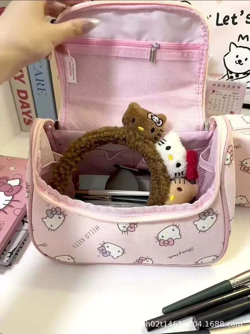 Sanrio tas penyimpanan perjalanan pelajar kartun lucu, tas tangan Hello Kitty, tas kosmetik riasan