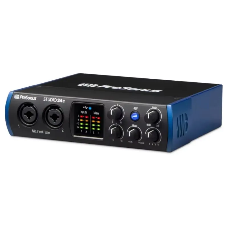 PreSonus استوديو 24C USB-C™واجهة صوتية مدمجة مع ديباجة 2 mircophone لتسجيل الأصوات واستوديوهات التسجيل المنزلي