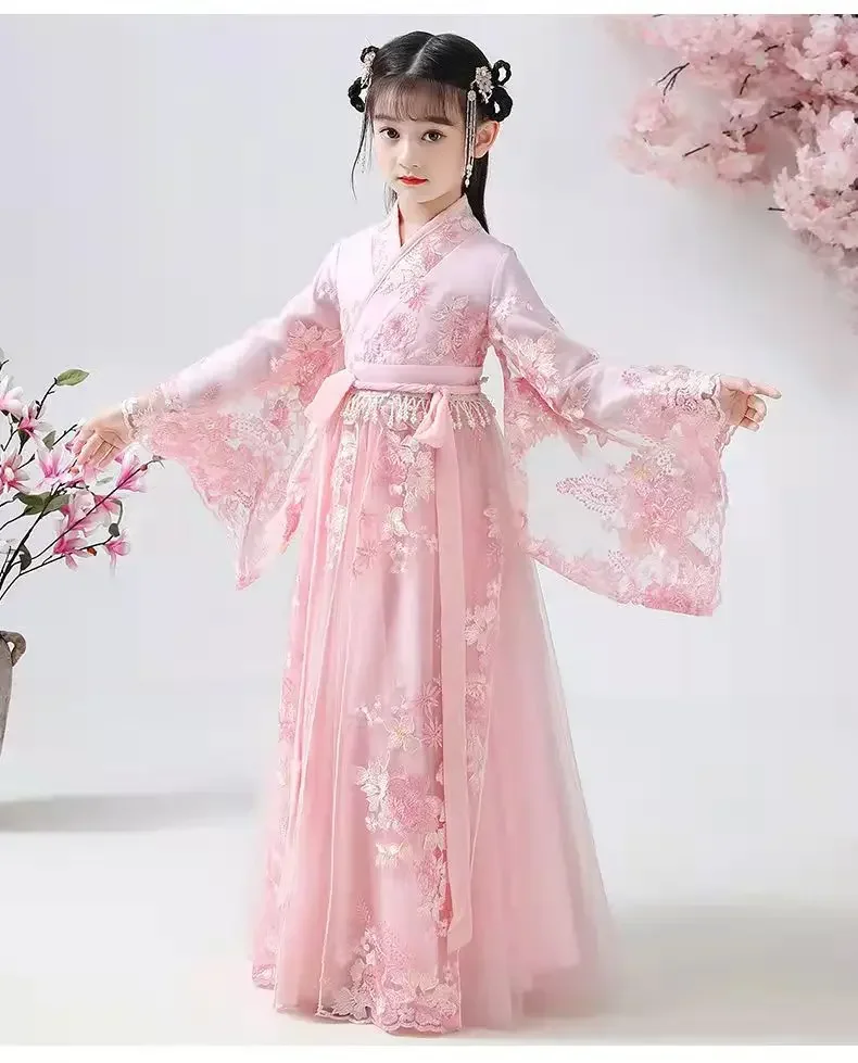 Chinese Traditionele Folk Dans Jurk Meisjes Roze Dans Fee Kostuum Hanfu Meisjes Prinses Jurken Set Kids Party Cosplay Kleding