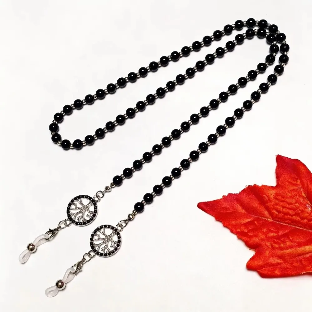 Imitation Turquoise Glasses Hanging Chain Anti Slip Design Diamond Inlaid Long Bead Chain Fashion Accessory Pearl Inlaid