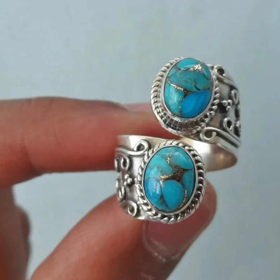 Anillos ajustables Retro con incrustaciones de ágata verde para mujer, joyería de boda, regalos de fiesta, gran oferta Bohemia