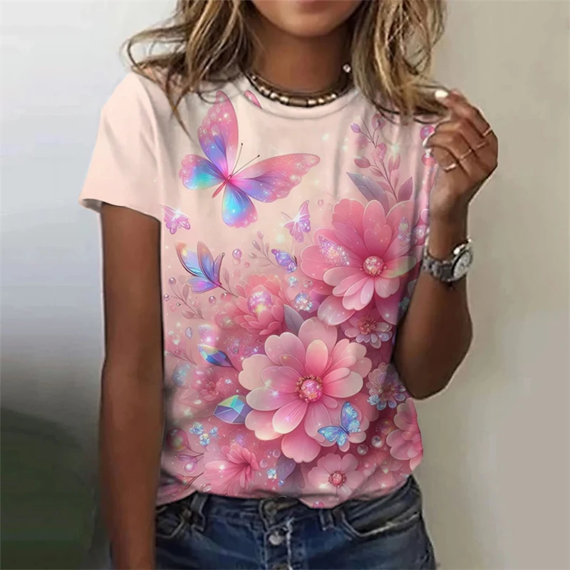 Newest Summer Fashion Blouse Women's Tshirts 3d Butterfly Theme T Shirt Casual Short Sleeve Top Basic Oversized Female Clothing
