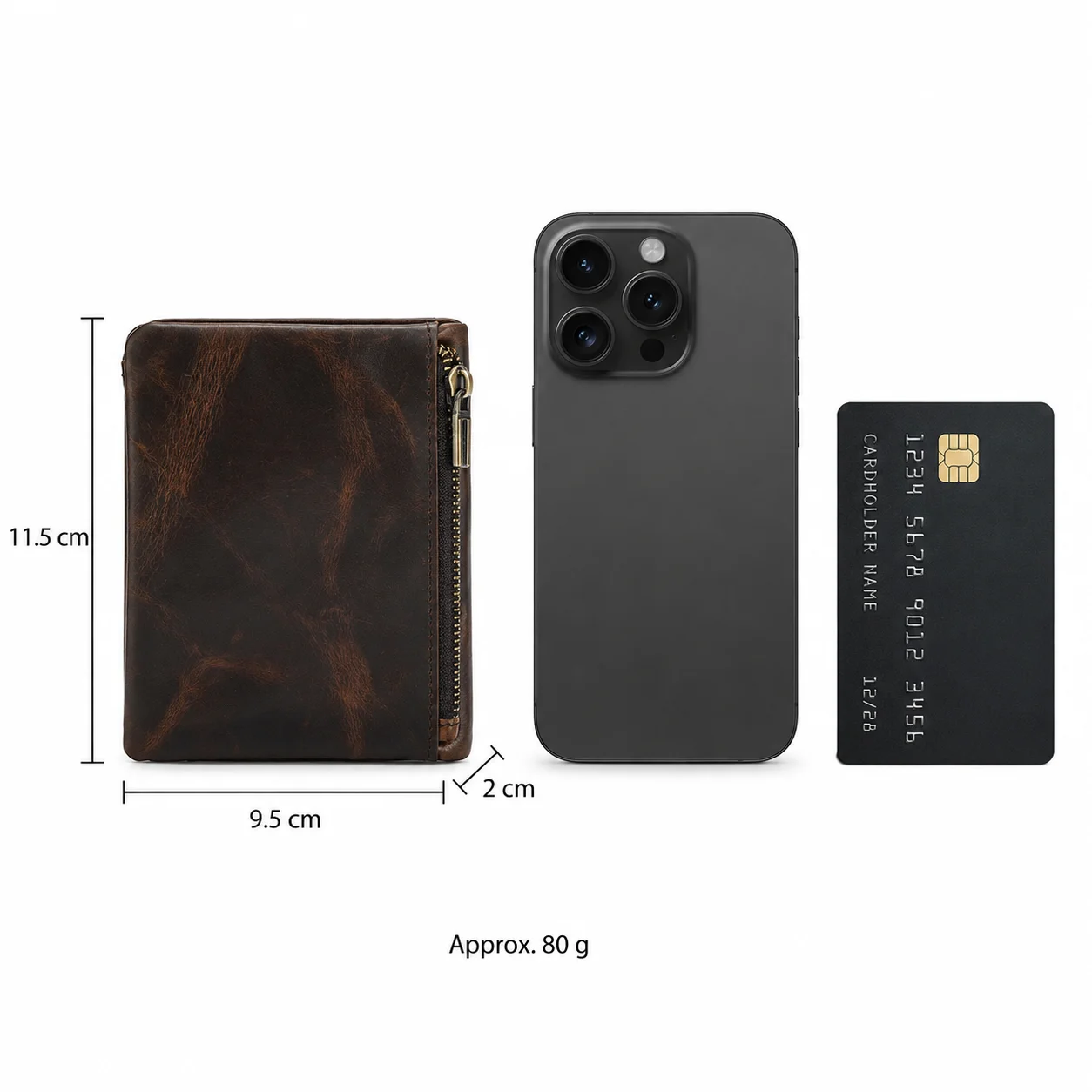 Men's RFID Cowhide Card Holder Wallet with Coin Purse description 4
