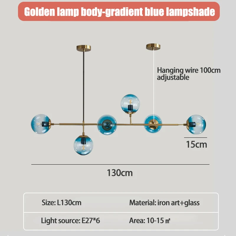 SANDYHA 모던 심플 펜던트 조명, 6 헤드 그라데이션 유리 볼 다이닝 룸 샹들리에, 거실 장식, LED 램프 고정 장치